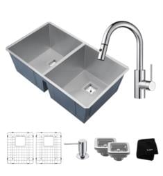 Kraus KHU322-2620-41CH Pax 31 1/2" Double Bowl Undermount Stainless Steel Kitchen Sink with Pull-Down Kitchen Faucet and Soap Dispenser