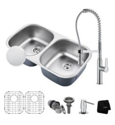 Kraus KBU22E-1650-42CH Outlast MicroShield 32 1/4" Double Bowl Undermount Stainless Steel Kitchen Sink with Pre-Rinse Kitchen Faucet and Soap Dispenser in Chrome