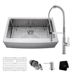 Kraus KHF200-33-1650-41CH 32 7/8" Single Bowl Farmhouse/Apron Front Stainless Steel Kitchen Sink with Pull-Down Kitchen Faucet and Soap Dispenser in Chrome