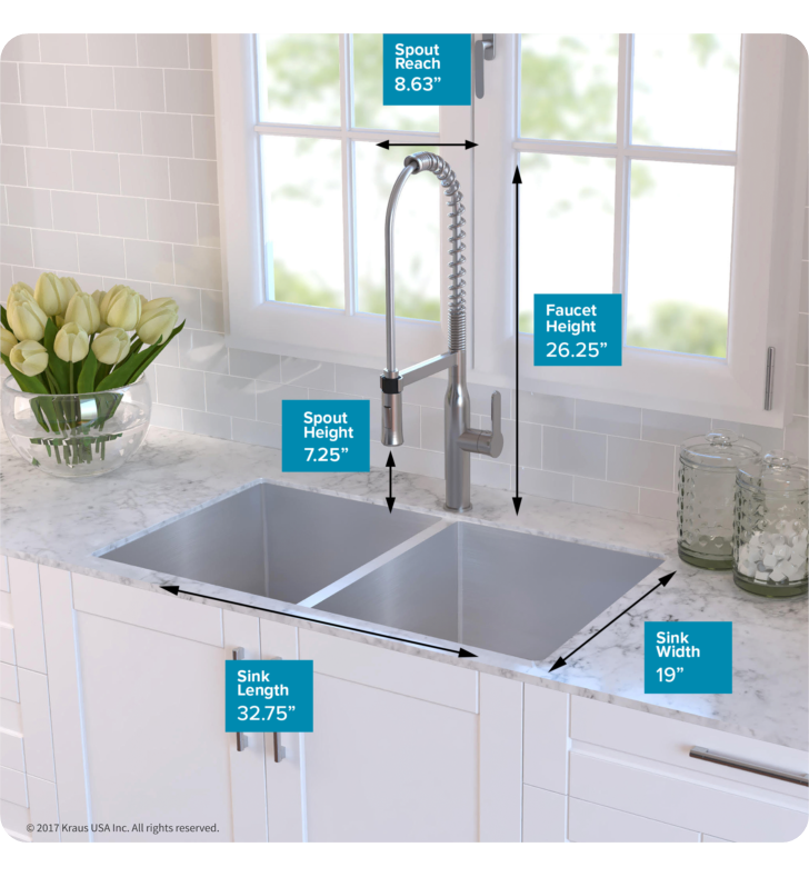 KRAUS 33 Inch Undermount Double Bowl Stainless Steel Kitchen Sink with  Kitchen Bar Faucet and Soap Dispenser - Bed Bath & Beyond - 4389944