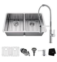 Kraus KHU102-33-1650-41CH 32 3/4" Double Bowl Undermount Stainless Steel Kitchen Sink with Pull-Down Kitchen Faucet and Soap Dispenser in Chrome