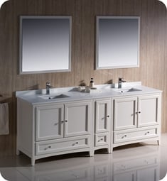 Fresca FVN20-361236AW Oxford 84" Traditional Double Sink Bathroom Vanity with Side Cabinet in Antique White