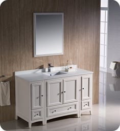 Fresca FVN20-123012AW Oxford 54" Traditional Bathroom Vanity with 2 Side Cabinets in Antique White