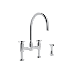 Rohl U.4272X Perrin and Rowe Holborn 9" Contemporary Deck Mounted Bridge Kitchen Faucet with Sidespray