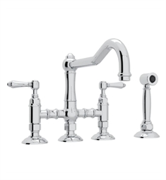 Rohl A1458WS Country Kitchen 8 7/8" Deck Mounted C-Spout Three Leg Bridge Faucet with Sidespray