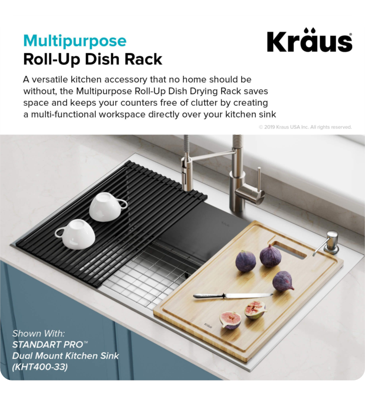 Lot Of 3 Kraus Multipurpose Over-Sink Roll-Up Dish Drying Rack 20 1/2 Cyan  Blue