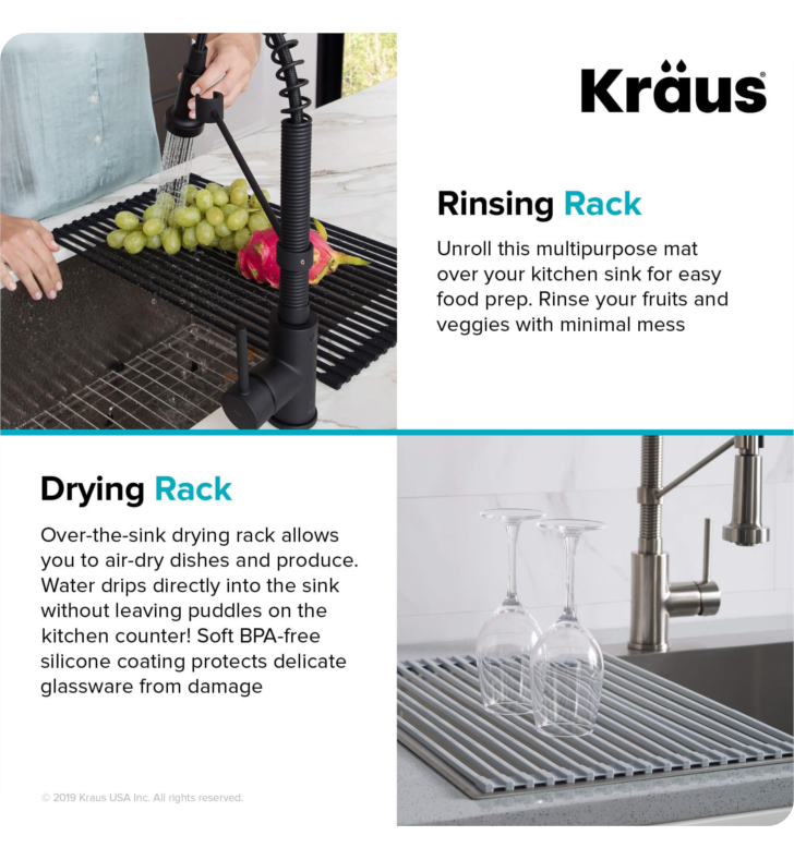 Kraus KRM-10RD Multipurpose Over-Sink Roll-Up Dish Drying Rack, Red