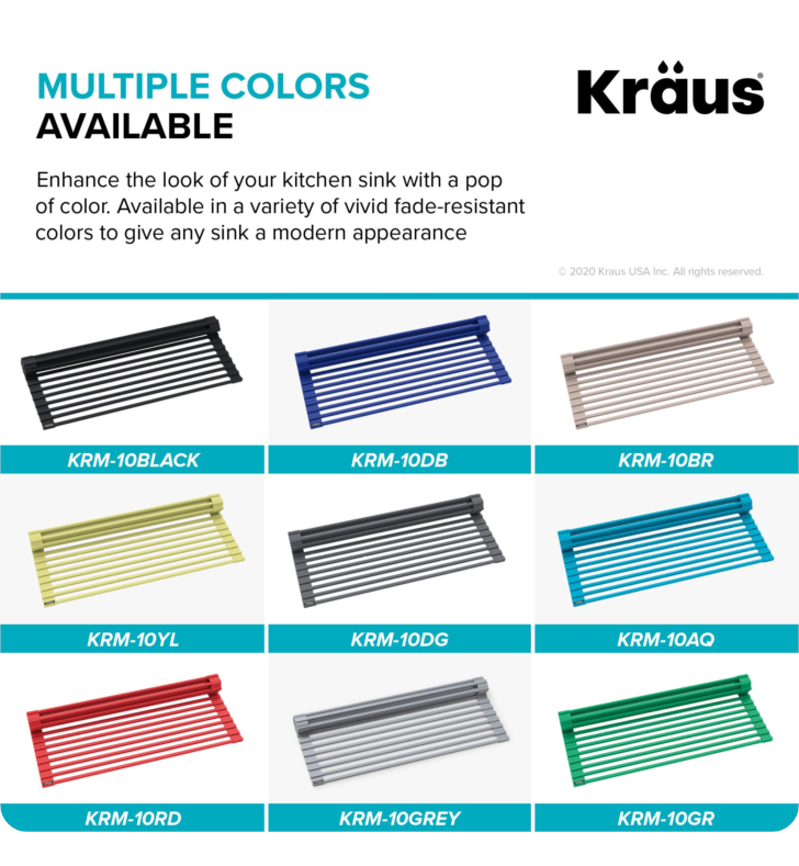 Kraus KRM-10GR Multipurpose Over-Sink Roll-Up Dish Drying Rack Green