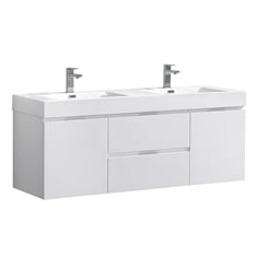 Fresca FCB8360WH-D-I Valencia 60" Glossy White Wall Hung Double Sink Modern Bathroom Vanity