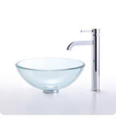 Kraus C-GV-101-14-12MM-1007 Clear 14" Round Single Bowl Vessel Bathroom Sink with Ramus Faucet
