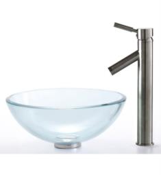 Kraus C-GV-101-19MM-1002SN Clear 17" Round Single Bowl Vessel Bathroom Sink with Sheven Faucet