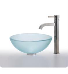 Kraus C-GV-101FR-14-12MM-1007SN Frosted 14" Glass Round Single Bowl Vessel Bathroom Sink with Ramus Faucet
