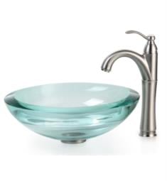 Kraus C-GV-150-19MM-1005SN Clear 17" Round Single Bowl Vessel Bathroom Sink with Riviera Faucet