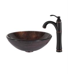 Kraus C-GV-580-12MM-1005 Copper 17" Illusion Glass Round Single Bowl Vessel Bathroom Sink with Riviera Faucet