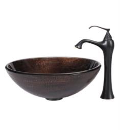 Kraus C-GV-580-12mm-15000BN Copper 17" Illusion Glass Round Single Bowl Vessel Bathroom Sink with Ventus Faucet in Brushed Nickel