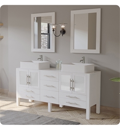 Cambridge Plumbing 8119W 63" Free Standing Wood & Glass Double Vessel Sink Bathroom Vanity Set in White