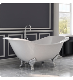Cambridge Plumbing DES-150-PKG-NH Cast Iron Double Slipper Soaking Tub with Lion’s Paw Feet and Free-Standing Plumbing Package