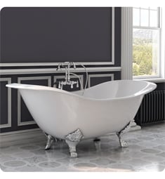 Cambridge Plumbing DES-398684-PKG-NH Cast Iron Double Slipper Soaking Tub with Lion’s Paw Feet and Free-Standing Plumbing Package