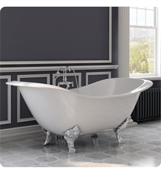 Cambridge Plumbing DES-684D-PKG-7DH Cast Iron Double Slipper Soaking Tub with Lion’s Paw Feet and Deck Mount Plumbing Package