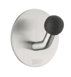 Smedbo B1084 2" Wall Mount Self Adhesive Single Hook in Brushed Stainless Steel with Black Knob