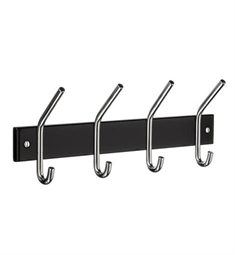 Smedbo BB1014 12" Wall Mount Quadruple Coat and Hat Hook Rack in Polished Stainless Steel/Black Wood Finish