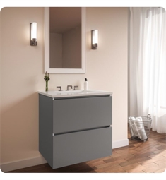 Robern 30279200B00002 Curated Cartesian 30" Double Drawer Vanity - Matte Gray Glass, Quartz White Top