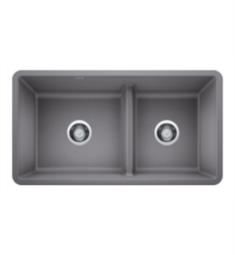 Blanco 442527 Precis 33" Reversible 1-3/4 Double Bowl Undermount Silgranit Kitchen Sink with Low Divide in Metallic Grey