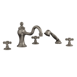 Phylrich 162-48 Marvelle 9 1/2" Three Cross Handle Widespread/Deck Mounted Roman Tub Faucet with Handshower