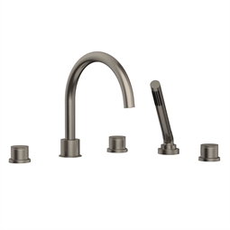 Phylric 230-48 Basic II 9" Three Knurled Handle Widespread/Deck Mounted Roman Tub Faucet with Handshower