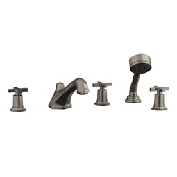 Phylrich 501-48 Hex Modern 9 1/2" Three Cross Handle Widespread/Deck Mounted Roman Tub Faucet with Handshower